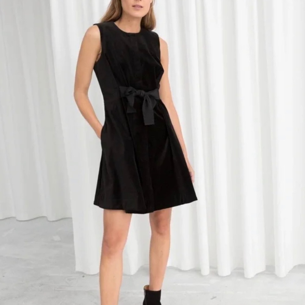 & OTHER STORIES black velvet button down dress with bow